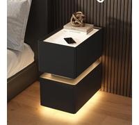 HJMMHX Smart Space-Saving Nightstand with Light Sensor Modern Minimalist Small Side Table for Bedroom Narrow Design (Black 9.8x15.7x18.9)