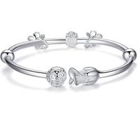HJMMHX Sterling Silver, ，Crystal Bangle s forAdjustableSterling Silver Bangle,Women 925 Silver Cuff Bangle Hollow Silver Beads Friendship Sterling Silver