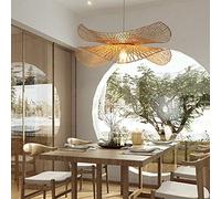 HJMMHX Vintage Woven Bamboo Pendant Light Adjustable Height Handmade E27 Natural Bamboo Ideal for Dining Room Living Room Café Indoor Lighting 65cm
