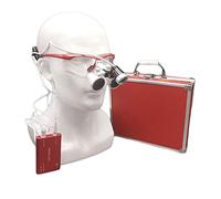 HJMMWT Dental Loupes,Dental Medical Magnifier 3.5X-R Red Frame Surgical Binocular Loupes Optical Glass +Head Light Light Lamp