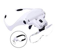 HJMMWT GeRRiT Headband Magnifier with 2 Light - Handsfree Reading Head Mount Magnifier Magnifying Glasses Light Bracket 5 Replaceable Lenses,1.0X, 1.5X, 2.0X, 2.5X, 3.5X / A
