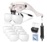 HJMMWT Hands Headband Magnifier with Light- Head Mounted Magnifyingfor Reading,Jewelry Loupe,Watch,Electronic Repair 1.0X to 3.5X Zoom a