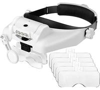 HJMMWT Headband Magnifier with Light, Handsfree Head Mount Magnifying Glasses, 1X to 14X Loupe Tools for Jewelry Close Work Sewing Crafts Reading Repair Double The Comfort