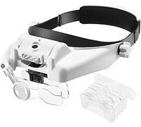 HJMMWT Headband Magnifying Glass with Light, Rechargeable Handsfree Head Mount Magnifier, 6 Detachable Lens Headset Loupe Tools for Close Work Reading Crafts Repair Double The Comfort