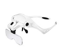 HJMMWT Magnifier Headband Magnifier with 2 Lights,1X to 3.5X Zoom with 5 Detachable Lenses,Head Mounted Lighted Magnifying Glasses Hands for Reading,Jewellery Loupe,Watch and Elect
