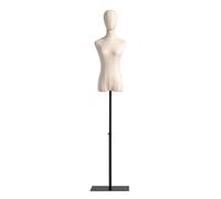 HJMMWT Mannequin Dress Form Female with Head Mannequin Adjustable Height Metal Tripod Square Base Linen Half Body Mannequin Torso Clothing Display