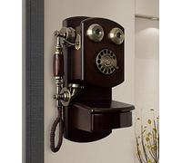 HJMMWT Wall-Mounted Retro Corded Phone for Home,Wooden Retro Landline Classic Old Fashioned Dial with Hands- And Redial Function