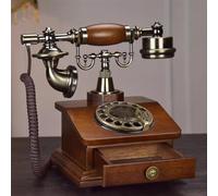 HJMMWT Wooden Retro Telephone Classic Landline Vintage Old Fashioned Corded with Redial Function for Home Office Decor