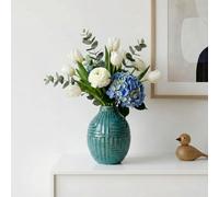 hjn Ceramic Vase- Teal Vase for Home Decor, Flower Vase for Centerpieces, Modern Decor Vases for Living Room/Bookshelf/Mantel/Home Decor Accents - Teal Texture-Small-5.7" H