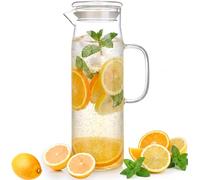 hjn Glass Pitcher with Lid Glass Water Carafe with Handle, Fridge Water Jug Cold or Hot Beverages, Iced Tea, Milk, Juice 1500ml/51oz