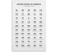 HJNAOKGWHQ U.S. Map with State Abbreviations Poster - Color-Coded Educational Wall Chart, Geography Learning Tool for Classroom or Home School Room(Unframed,08x12inch(20x30cm))