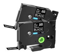 hJNGdU 12mm White On Black Label Tape Compatible With TZ 335 Tze-335 For PT-1000 Machines Available In 1PK Or 10PK(2Pcs-White on Black)