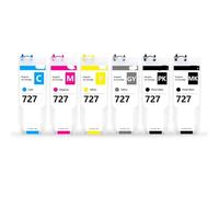 hJNGdU Refillable Ink Cartridge 300ML With Permanent Chip For 727 XL Compatible With DesignJet T920 T930 T1500 T1530 T2500 T2530 Printers(1SET 6PC)