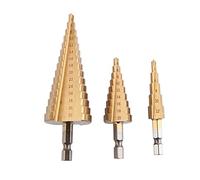 hJNGdU Titanium Step Drill Bit Set HSS 4-12mm 4-20mm 4-32mm Compatible With Wood Metal Drilling Tools Accessories(3PCS SET WITH BAG-HEXAGONAL)