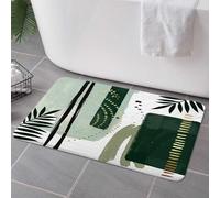 Hjokiupt Green Mid Century Bath Rugs for Bathroom, Modern Boho Geometric Abstract Emerald Green Minimalist Striped Non Slip Flannel Bathroom Rug, Dry Fast Water Absorbent Bath Mats, 17x29 Inch