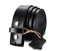 HJones Men's Leather Belt, No Buckle, Silver Snap On, 1 1/2 Inch Wide, Black, One Size (Adjustable 24-42 inches)