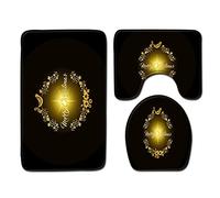 HJOSWVNS Bath Mat Black Gold Christmas Bath Mat Set 3 Pieces Bath Mats Non Slip Water Absorbent U-Shape Toilet Mat Rug Machine Washable Bathroom Mat for Bathroom, Bedroom, Kitchen 50x80cm