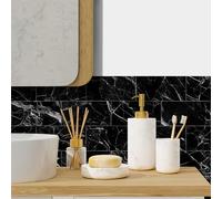 HJOSWVNS Black Marble Tile Stickers, PVC Self Adhesive Wall Tiles, Waterproof, 64 Pcs, Rectangular, Kitchen Bathroom Decor