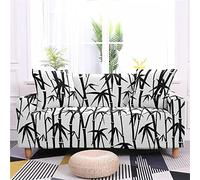 HJOSWVNS Sofa Covers 2 Seater Black White Bamboo Sofa Slipcovers High Stretch Modern Couch Covers Polyester Spandex Non Slip Sofa Protector with Elastic Bottom Settee Covers