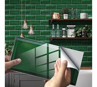 HJOSWVNS Tile Stickers Dark Green Brick Peel and Stick Wallpaper Self Adhesive Wall Tiles Home Decoration DIY Stick on Wall Tiles for Kitchen Bathroom Stairs 48 Pcs(10x20cm)