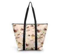 HJOSWVNS Tote Bags Coffee Green Leaves Beach Bag Polyester Women's Tote Bag for School Reusable Shopping Bags Washable Handbags for Women with Zip Handbag Foldable 38x56cm/1 Pcs