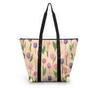 HJOSWVNS Tote Bags Colorful Flowers Beach Bag Polyester Shopping Bags Reusable Women's Totes Foldable Handbag with Zip Shopping Bag Washable Durable Womens Handbag 38x56cm/2 Pcs