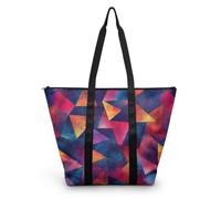 HJOSWVNS Tote Bags Colorful Geometry Beach Bag Polyester Shopping Bags Reusable Women's Totes Foldable Handbag with Zip Shopping Bag Washable Durable Womens Handbag 38x56cm/2 Pcs