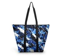 HJOSWVNS Tote Bags Marble Black Blue Beach Bag Polyester Women's Tote Bag for School Reusable Shopping Bags Washable Handbags for Women with Zip Handbag Foldable 38x56cm/1 Pcs