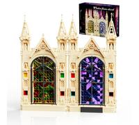 HJPLPXH Gothic Stained Glass Cathedral Building Block Sets, Medieval Famous Architecture Mini Model Kit, Castle-Inspired Desktop Decor Gifts for Teens &Adults