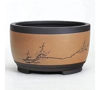 HJRegaFimu Ceramic Round Large Flower Pot Gardening Bonsai Landscape Potted Green Plants Cactus Herbs Planting Pots Drum-shaped Ventilated Household Orchid Planter (orange 25.5 * 15cm)