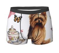 HJRT Men's Underwear Soft Breathable Boxer Brief Moisture-Wicking Stretch Mens Boxer Yorkshire Terrier Tea Party Butterflies Roses Trunks for Men L