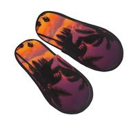 HJRT Palm Tree Sunset Women's Slippers Warm Plush Slippers Non-slip Bedroom Slipper Slide -On House Slipper