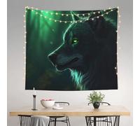 HJRT Tapestry Wall Hanging Green Wolf Tapestry For Bedroom Personalized Tapestry Custom Backdrop Banner Aesthetic Wall Tapestries Wall Art For Living Room Bedroom Dorm 152 X 130 Cm