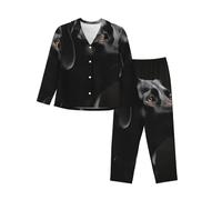 HJRT Womens Pajamas Set Button Down Pjs Black Labrador Long Sleeve Sleepwear with Pocket Nightwear Lounge Sets M