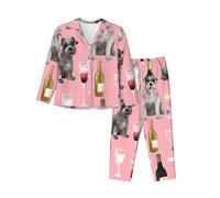 HJRT Womens Pajamas Set Button Down Pjs Schnauzer Long Sleeve Sleepwear with Pocket Nightwear Lounge Sets S Black