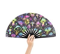 HJSSAA Folding Fans, Rave Folding Fan UV Glow Fan Mushroom Handheld Fans,Japanese Chinese Handheld Fan for Music Festivals, Carnival, Disco Party, Neon Party