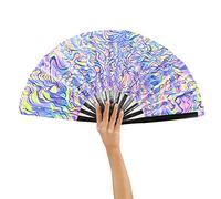 HJSSAA Hand Fan, UV Glow Large Bamboo Foldable Chinese Decorative Sauna Fan Wedding Clack Hand Fan for Rave, Hemp / Cheongsam, Festival, Club, Event, Party, Dance, Performance (Y03)