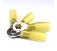 HJTOOK 10pcs M6 24A Heat Shrink Ring Wire Connector Nylon Fully Insulated Waterproof Butt Marine Automotive Electrical Wiring Crimp Terminals 1/4" AWG 12-10 Yellow
