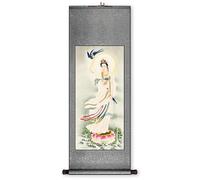 HJtRTDF bedroom wall decor， Auspicious Guanyin Art Scroll Painting, Ancient Chinese Deity Pose Hanging, Museum Feng Shui Decor(Retro color B,59L x 148W cm)