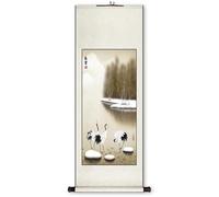 HJtRTDF bedroom wall decor， Four Seasons Art Scroll Painting, Chinese Traditional Painted Landscape, Living Room Feng Shui Decor(Creamy white K,40L x 119W cm)