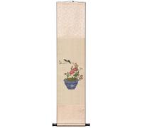HJtRTDF bedroom wall decor， Pottery Rose Scroll Painting, Living Room Classical Vertical Hanging, Chinese Feng Shui Decor, Gift(30L x 150W cm)