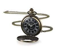 HJtRTDF Pocket Watch， Vintage Pocket Watch Smooth with Chain Roman Numerals Antique(Bronze)
