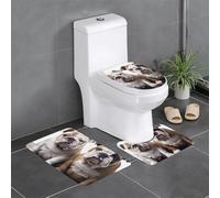 HJTRW Two Cute Bulldog Dogs Bath Mat Set 3 Piece Non-Slip Absorbent Bathroom Rug Toilet Seat Lid Cover U Shaped Toilet Contour Mat for Bedroom Toilet Bathroom Decorations