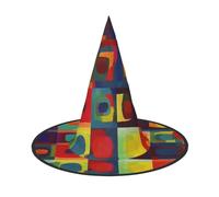 HJTRW Women's Witch Hat Oversized Witches Hats Abstract Art Squares Halloween Wizard Hat Party Cosplay Costume Accessory