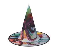 HJTRW Women's Witch Hat Oversized Witches Hats Abstract Colorful Octopus Halloween Wizard Hat Party Cosplay Costume Accessory