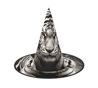 HJTRW Women's Witch Hat Oversized Witches Hats Black and White Tiger Halloween Wizard Hat Party Cosplay Costume Accessory, Black, 2 PCS