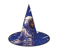 HJTRW Women's Witch Hat Oversized Witches Hats Black astronaut on blue Halloween Wizard Hat Party Cosplay Costume Accessory, Black, 3 PCS