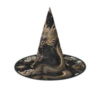 HJTRW Women's Witch Hat Oversized Witches Hats Black Chinese Dragon Halloween Wizard Hat Party Cosplay Costume Accessory, Black, 2 PCS