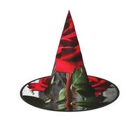 HJTRW Women's Witch Hat Oversized Witches Hats Blooming Red Rose Halloween Wizard Hat Party Cosplay Costume Accessory, Black, 1