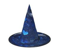 HJTRW Women's Witch Hat Oversized Witches Hats Blue Heart Halloween Wizard Hat Party Cosplay Costume Accessory, Black, 2 PCS